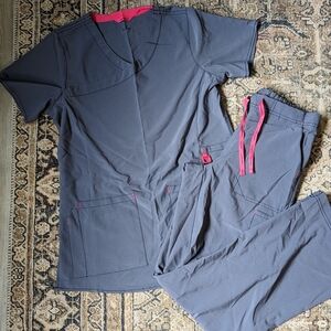 Carhartt Charcoal and Pink Scrub Set
